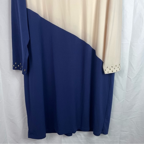 Ashley Stewart Cream and Blue Long Sleeve Dress - Picture 3 of 9